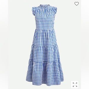 J Crew Tiered Ruffle Sleeve Gingham Dress